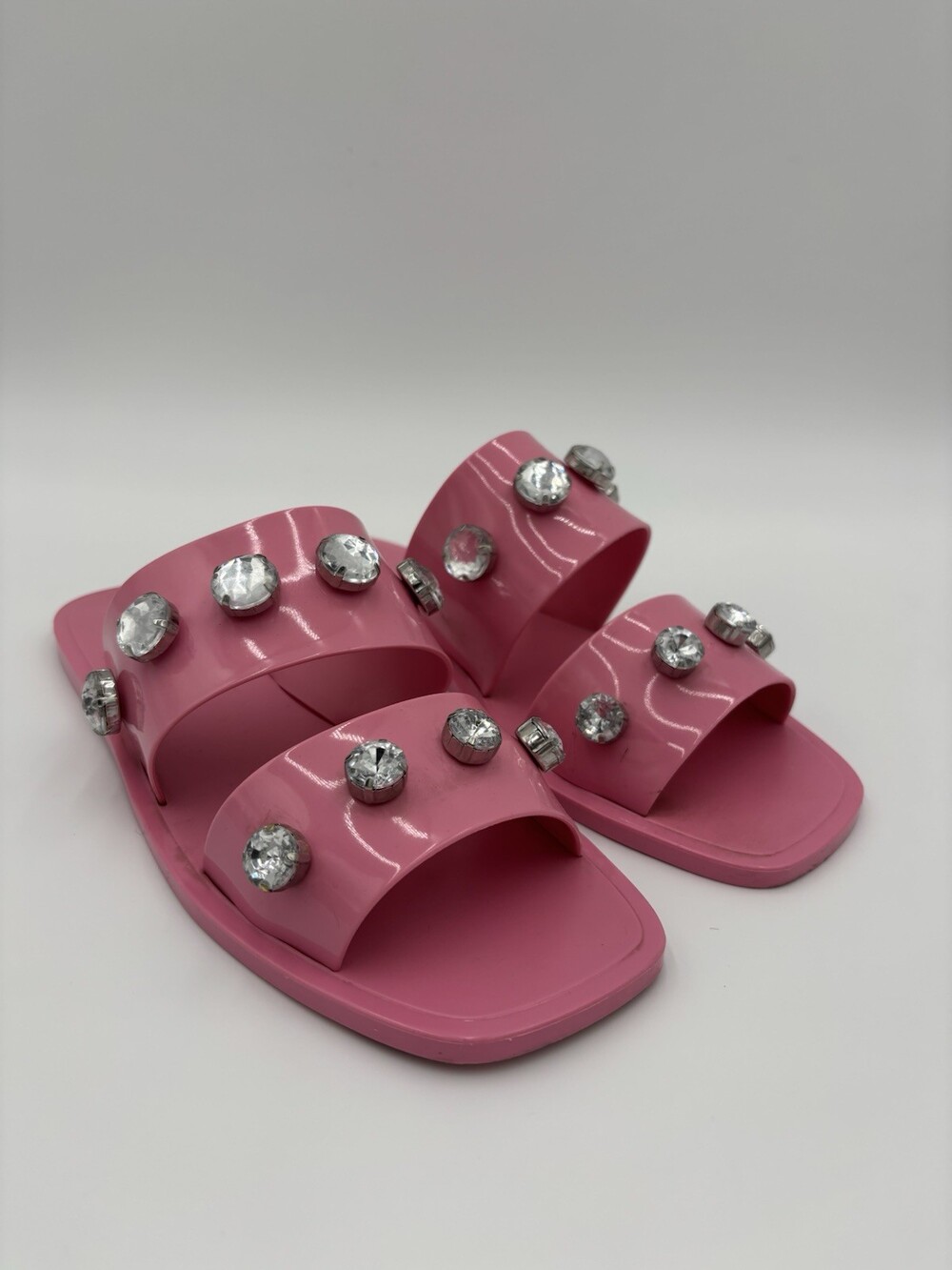 Schutz Lizzie‎ Crystal Studded Pink Jelly Slide Sandals Women's Size 10